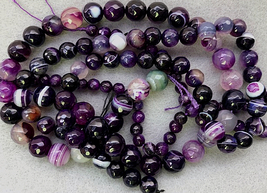 8mm Purple Sardonyx Round Beads, 1 15in Strand, dark purple gemstone mic... - $16.00