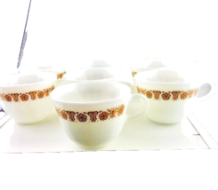 Pyrex Butterfly Gold Milk Glass Mugs Retro 1970s Lot of Seven - £19.41 GBP