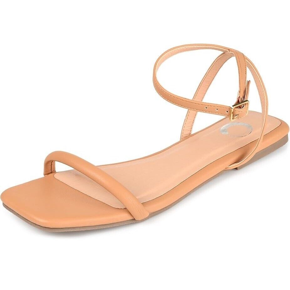 Journee Collection Womens 8.5 Mocha Brown Minimal Strappy Flat Sandals N... - $19.59