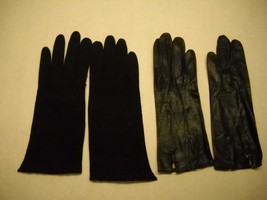 Vintage BLACK LADIES GLOVES 6.5 Size 1 CLOTH Beaded 1 LEATHER Lionel Le ... - $20.56