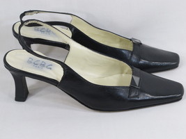 BCBG Paris Black Leather Sling Back Heels Size 6.5 B US Excellent Condition - £13.11 GBP