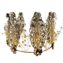 Bronze Tone Metal Tiara Crown Beaded Wired Floral Rhinestones Party Bridal - £16.94 GBP