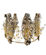 Bronze Tone Metal Tiara Crown Beaded Wired Floral Rhinestones Party Bridal - £16.94 GBP
