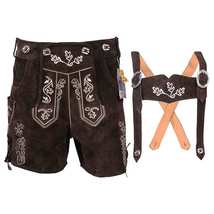 Women Lederhosen Oktoberfest Costume Bavarian Leather Short Chocolate Brown - $109.99