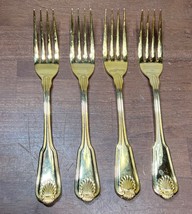 Estia G.P. Korea Gold Electroplate Golden Shell Flatware lot of 4 dinner forks - £16.07 GBP