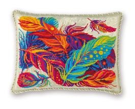 RIOLIS Counted Cross Stitch Cushion Kit 15.75&quot;X11.75&quot;-Feathers (10 Count) - £34.27 GBP