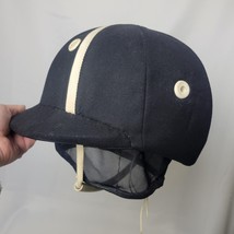 VTG Riding Helmet Hat Lock &amp; Co London Black 7 3/8 Straps Wool Polo Eque... - £356.10 GBP
