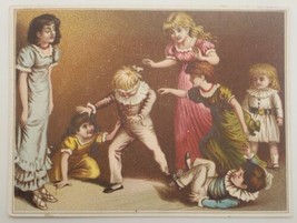 Victorian Trade Card Children Playing Blindfolded Boy Colorful - $14.65