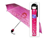 KOKESHI DOLL UMBRELLA Pink Folding w Hard Case Geisha Girl Japanese Lady... - $12.95