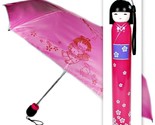 KOKESHI DOLL UMBRELLA Pink Folding w Hard Case Geisha Girl Japanese Lady... - £10.23 GBP