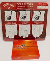 Callaway XL Cabretta Leather 3-Pack Left Hand Golf Gloves &amp; 1 Dozen X2Hot Balls - £44.25 GBP
