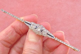 ANTIQUE ART DECO .20ctw DIAMOND .12ctw SAPPHIRE 18K PLATINUM BAR PIN BRO... - £1,178.58 GBP