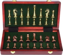 Retro Metal Chess Set With Folding Wooden Chess Board And Classic Handmade - $39.98