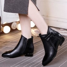 Fashion Short Boots Women Buckle Decoration Shoes Thick Heel Pointed Winter Warm - £23.59 GBP