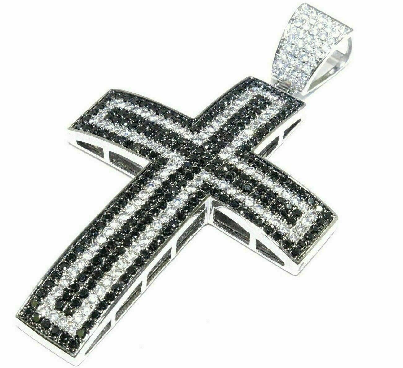 2Ct Round Black & White Simulated Diamond Cross Pendant 14K White Gold Plated - £68.80 GBP