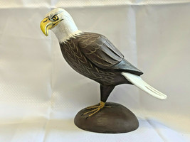 Carved Wood Bald Eagle Predator Bird White Tailed Art Sculpture Decor Figure  - £63.90 GBP
