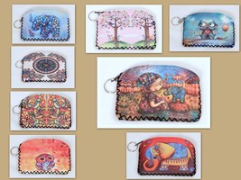 Oil Cloth Coin Purse Vegan Credit Card Holder and Key Ring 8 Designs - $8.29