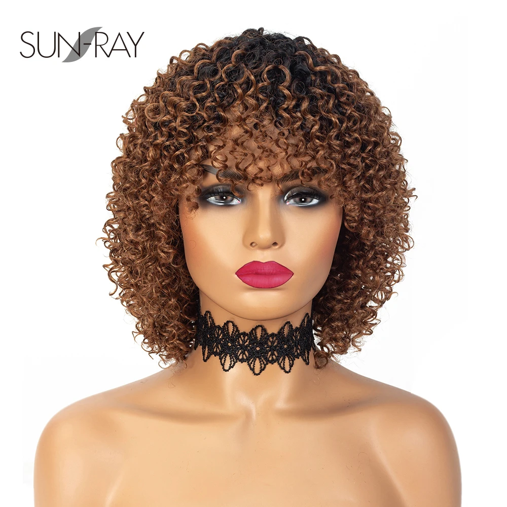 Short curly human hair wigs with bangs brown deep wave curly short wigs for black women thumb200