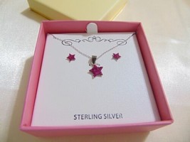 Lily Nily Sterling Silver Purple Crystal Star Necklace &amp; Earring Set C514 - £21.24 GBP