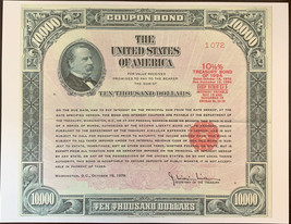 Reproduction Frameable $10,000 US Treasury Bond 1979 Grover Cleveland Se... - $9.99