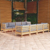 Garden Lounge Set Grey, Natural Wood Solid Pinewood, 100% Polyester - $2,242.34 CAD