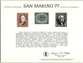 USPS PS26 Souvenir Card, San Marino 77,  2 US  &amp; San Marino  1977 - £2.37 GBP