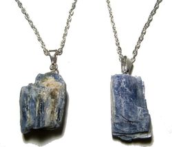 BLUE KYANITE ROUGH NATURAL MINERAL STONE PENDANT 18in SILVER LINK CHAIN ... - $9.49