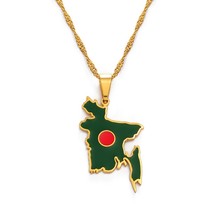 Anniyo Map of Bangladesh Flag Pendant Necklaces for Women Girls Stainless Steel  - £13.32 GBP