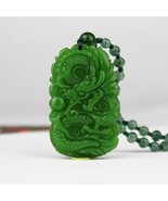 Natural He-tian Jade Stone Hand-Carved Dragon Pendant + Necklace  - £11.97 GBP