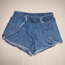 Jean Blue Denim Shorts Girl’s 4T Pull On Embroidered Hem Elastic Waist O... - £6.96 GBP
