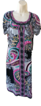 Evi Dress Multi Color Paisley Design W/Beads Size 6 Short Sleeves- - $23.61