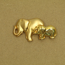 Vintage Golden Fashion Costume Jewelry Brooch Pin Matriarch Mama Baby Elephants - $7.79