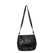 Marino Orlandi Black Leather Crossbody Purse Bag Foldover Pockets Adjust... - $99.00
