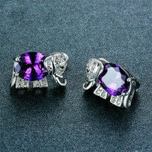 4Ct Lab Created Amethyst Solitaire Elephant Stud Earrings 14K White Gold Finish - £80.31 GBP