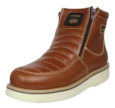 Mens Cognac Work Boots Leather Slip Oil Resistant Zipper Wedge Sole Soft... - $59.98