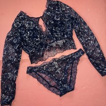 Victoria&#39;s Secret M 36B M-DD 36DD Bra Top Set M,Xl Navy Blue Silver LONG-SLEEVE - £70.60 GBP