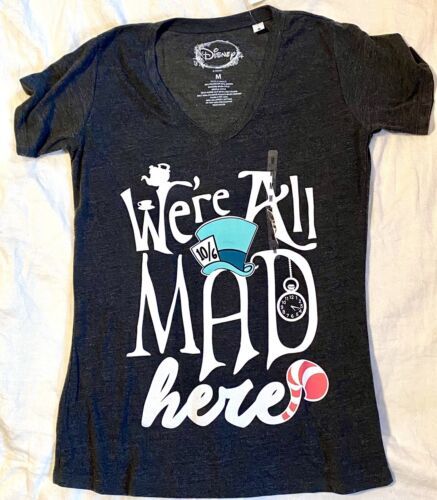 Disney Adult Medium Alice in Wonderland We're All Mad Here Mad Hatter T Shirt - $18.00
