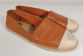 Tory Burch Tan Color Block Nappa Leather Espadrille Flat Shoes Size 8.5 - £55.52 GBP