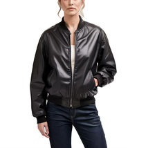 Nova Women Black Bomber Style Genuine Leather Jacket - $368.14 CAD