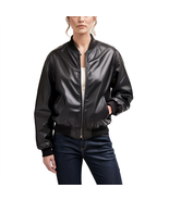 Nova Women Black Bomber Style Genuine Leather Jacket - $366.31 CAD