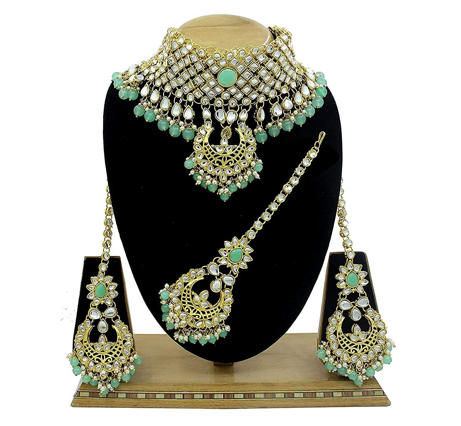 Maharani Kundan Choker Half Bridal Necklace set Firoza Women Earrings Tikka A799 - $40.32