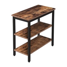 End Table, Simple Rustic Side Table With 3-Tier Storage Shelf, Narrow Nightstand - £77.01 GBP