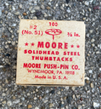 Vtg Moore Solidhead Steel Thumbtacks #2 (No. 51) 3/8&quot; Made USA Tacks Use... - £9.28 GBP