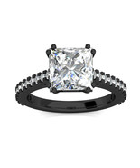 3.20Ct Princess Cut &amp; Diamond Wedding Engagement Ring 14K Solid Black Gold - £1,729.98 GBP