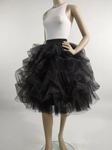 Black Ruffle Tulle Midi Skirt Women Custom Plus Size Holiday Tulle Skirt image 2
