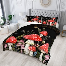 Red Mushroom Kawaii Comforter Set Full Size Kids Mushroom Dragonfly Bedd... - $90.99