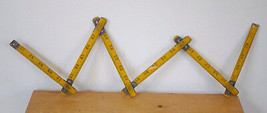 Vintage Yellow Painted Brass Wood Spring Joint Folding Ruler 6 Feet 72&quot; - £29.08 GBP