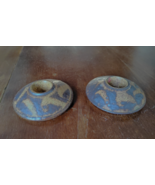 Pair of Vintage Brown Patterned Pottery Candle Holders - $12.86