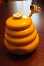 Honey Pot with Spatula in bee Design, Dipper with Hardwood Handle Rare - $34.30