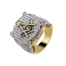 14K Yellow Gold Plated 3.00Ct Round Lab Created Diamond Masonic Shape Men&#39;s Ring - £97.13 GBP